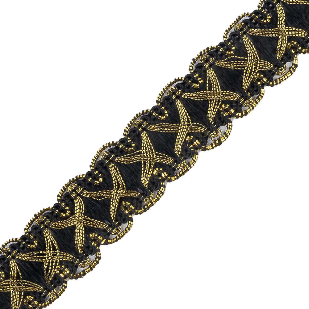 5/8" Antique Gold Black Metallic Braid