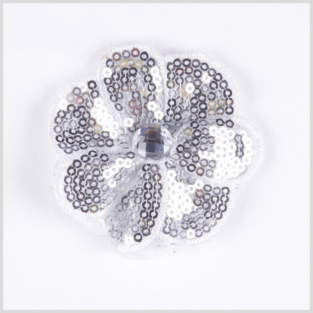 Silver Sequin Flower Brooch