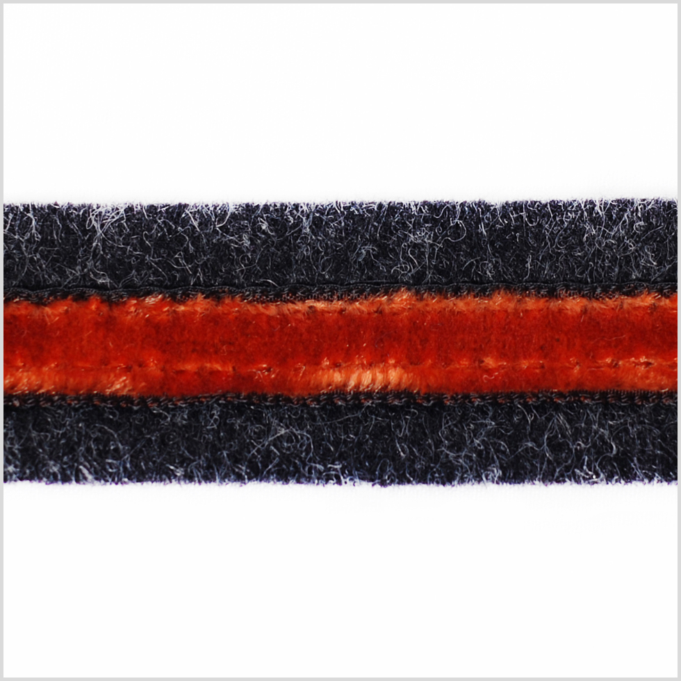 Heathered Slate and Orange Velvet on Wool – 1″ Heathered Slate and Orange Velvet on Wool – 1″