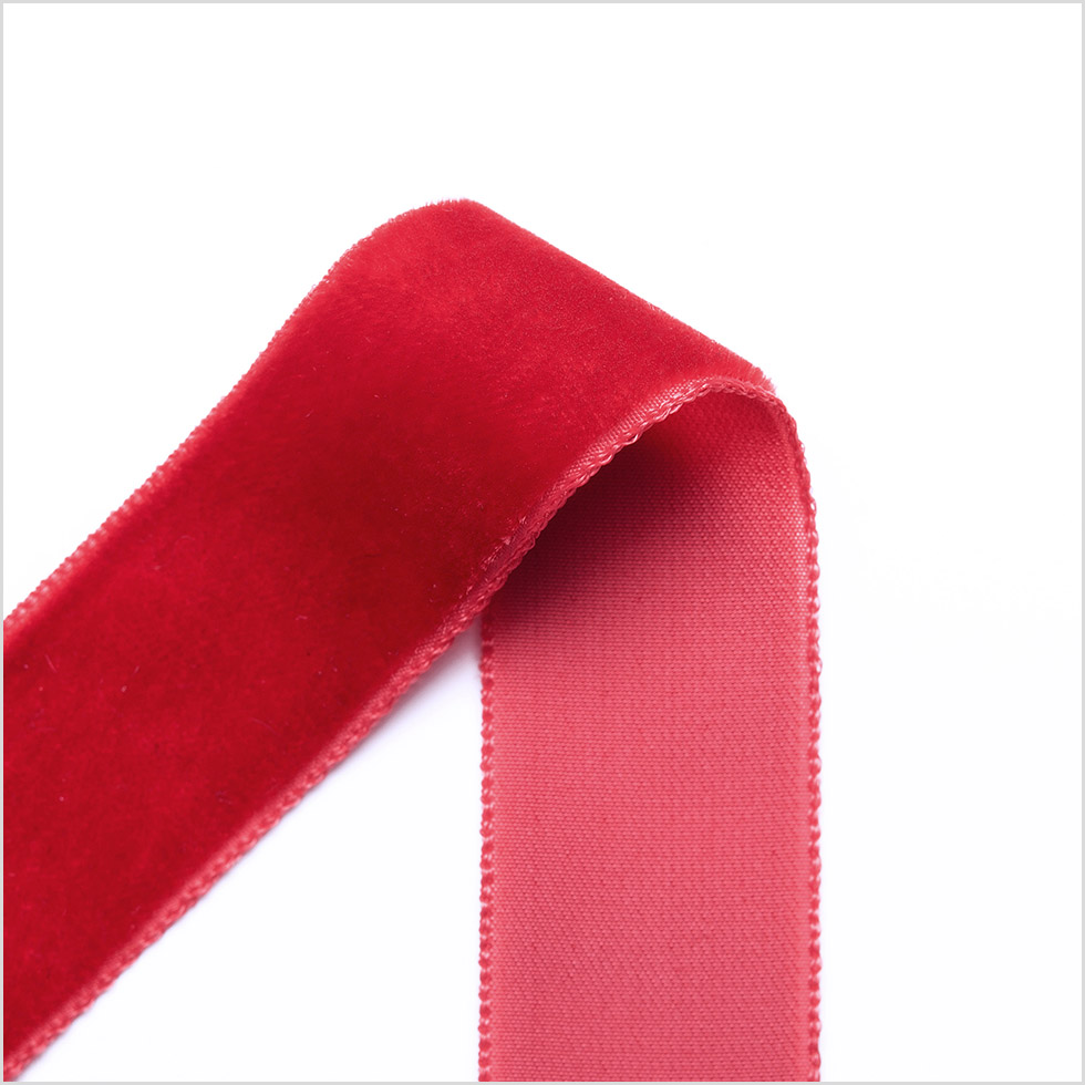 Rouge Red Single Face Velvet Ribbon - 7/8"