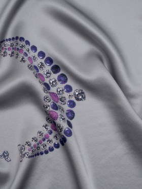 Silk Charmeuse Panel by Ralph Lauren – Silver, Pink and Purple Jeweled Necklace – Designer Deadstock Silk Charmeuse Panel by Ralph Lauren – Silver, Pink and Purple Jeweled Necklace – Designer Deadstock