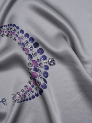 Silk Charmeuse Panel by Ralph Lauren – Silver, Pink and Purple Jeweled Necklace – Designer Deadstock Silk Charmeuse Panel by Ralph Lauren – Silver, Pink and Purple Jeweled Necklace – Designer Deadstock