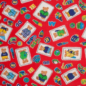 Tomato Red Bear Postcard and Alphabet Cotton Print Tomato Red Bear Postcard and Alphabet Cotton Print