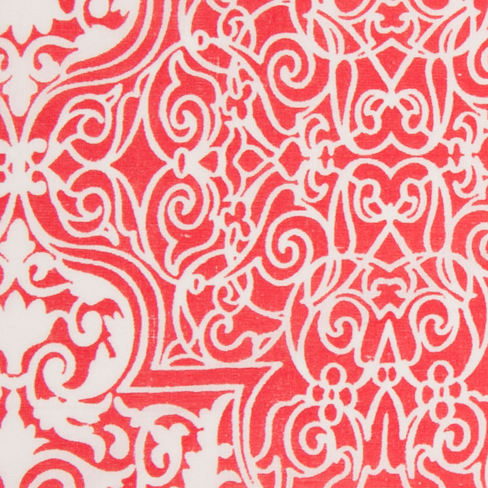 High Risk Red and White Ornate Tiles Printed Cotton Woven