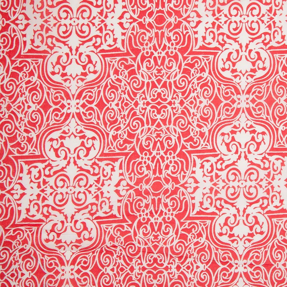High Risk Red and White Ornate Tiles Printed Cotton Woven High Risk Red and White Ornate Tiles Printed Cotton Woven