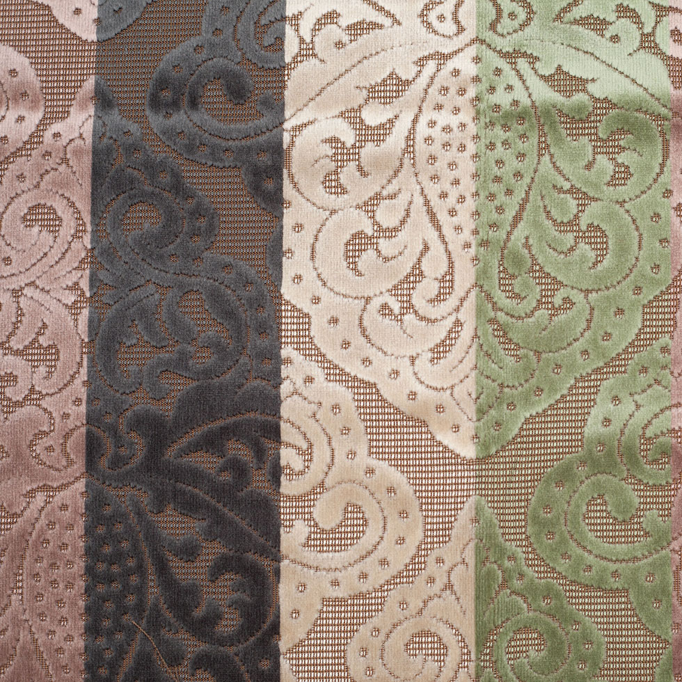Green/Pink Stiped Damask Cut-Out Velvet Green/Pink Stiped Damask Cut-Out Velvet