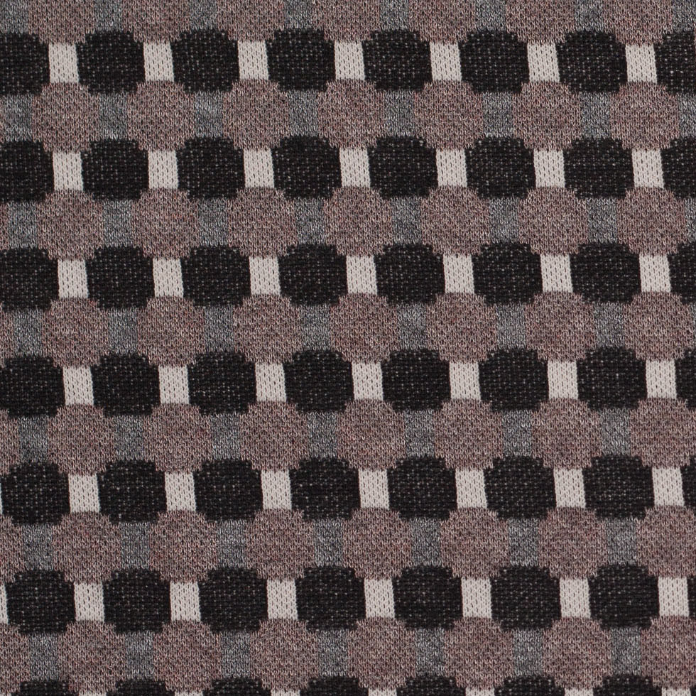 Famous Designer Walnut/Black Geometric Italian Cotton-Polyester Knit Famous Designer Walnut/Black Geometric Italian Cotton-Polyester Knit