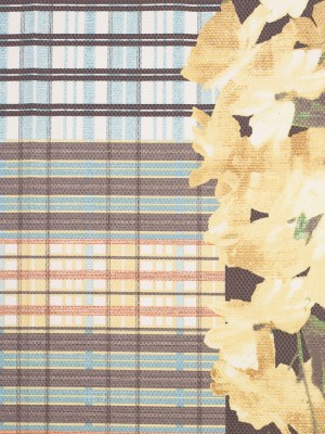 Blue/Yellow Plaid Cotton Pique With Floral Detail Blue/Yellow Plaid Cotton Pique With Floral Detail