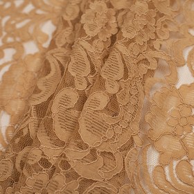 Re-Embroidered Lace with Scalloped Edge – Camel Floral Re-Embroidered Lace with Scalloped Edge – Camel Floral