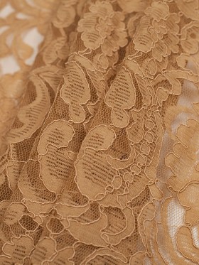 Re-Embroidered Lace with Scalloped Edge – Camel Floral Re-Embroidered Lace with Scalloped Edge – Camel Floral