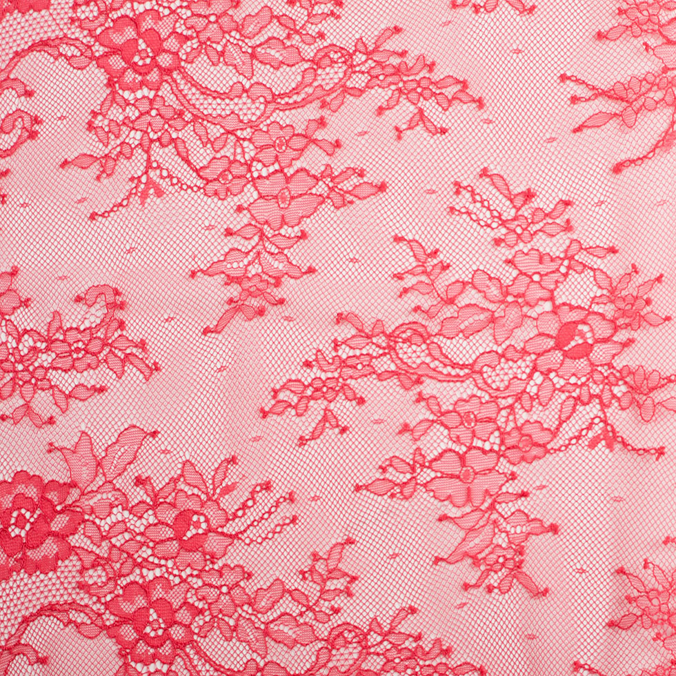 Re-Embroidered Lace with Scalloped Edge – Red Floral Re-Embroidered Lace with Scalloped Edge – Red Floral