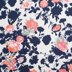Navy/White/Orange Floral Cotton Sateen Print Navy/White/Orange Floral Cotton Sateen Print