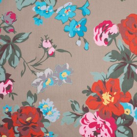 Medium Beige Floral Printed Cotton Sateen Medium Beige Floral Printed Cotton Sateen