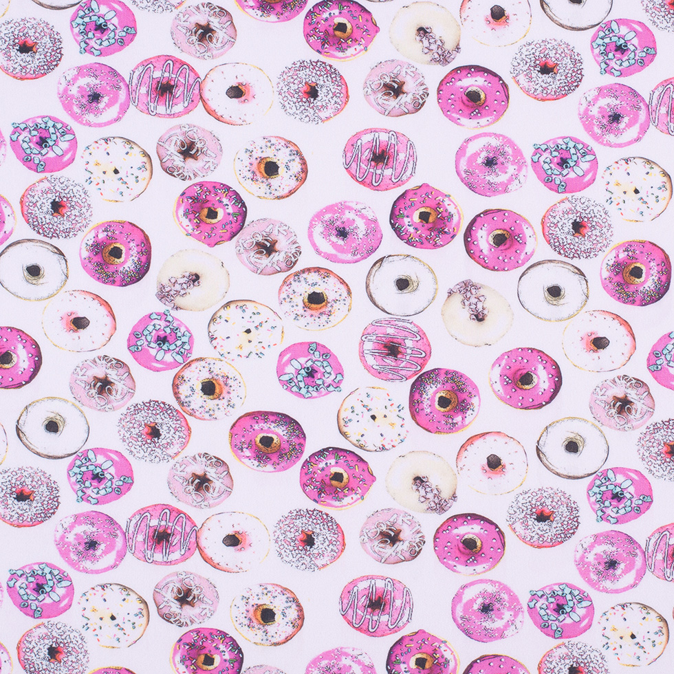 Strawberry Donuts Digitally Printed on Neoprene/Scuba Knit Strawberry Donuts Digitally Printed on Neoprene/Scuba Knit
