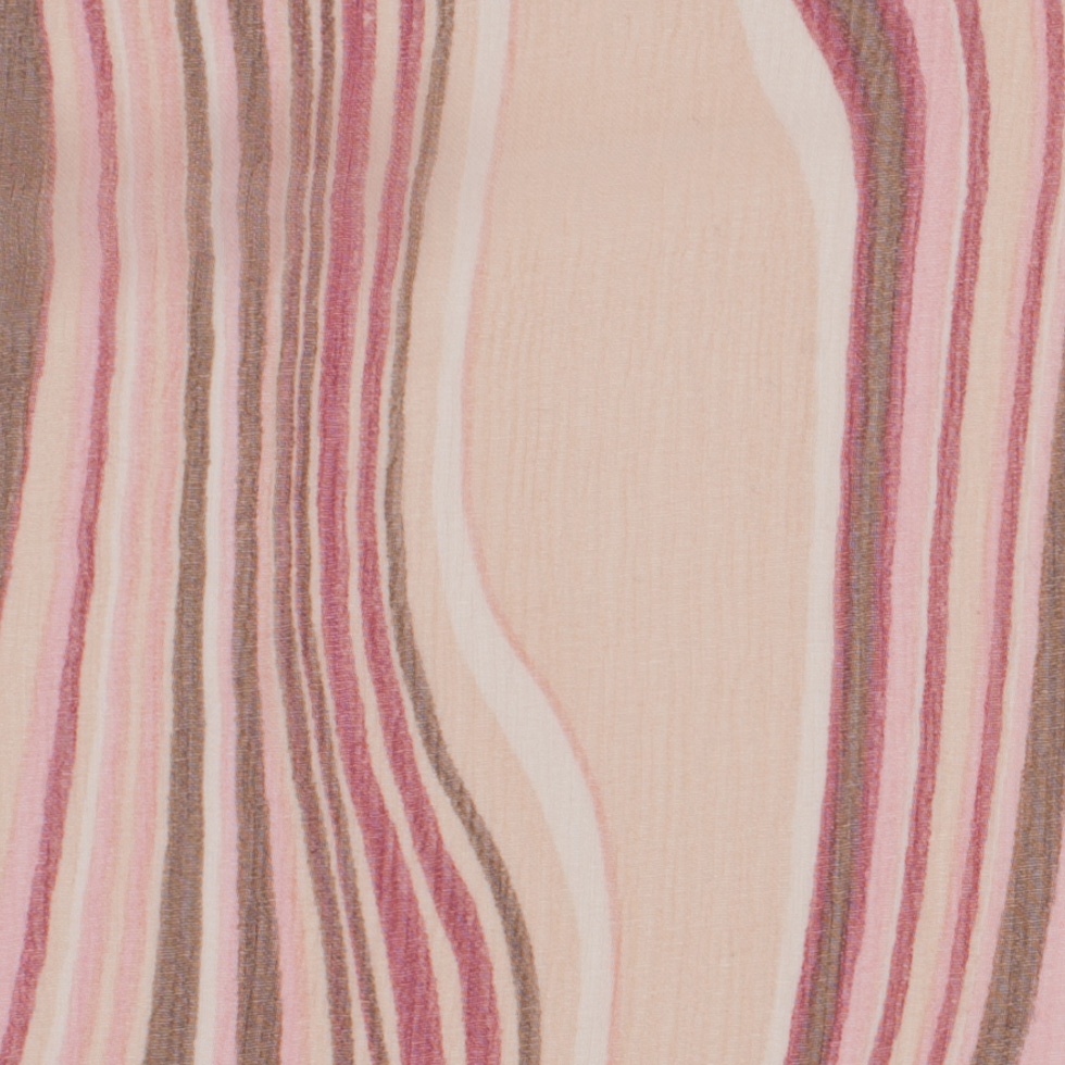 Pink Multicolor Striped Crinkled Silk Chiffon Pink Multicolor Striped Crinkled Silk Chiffon