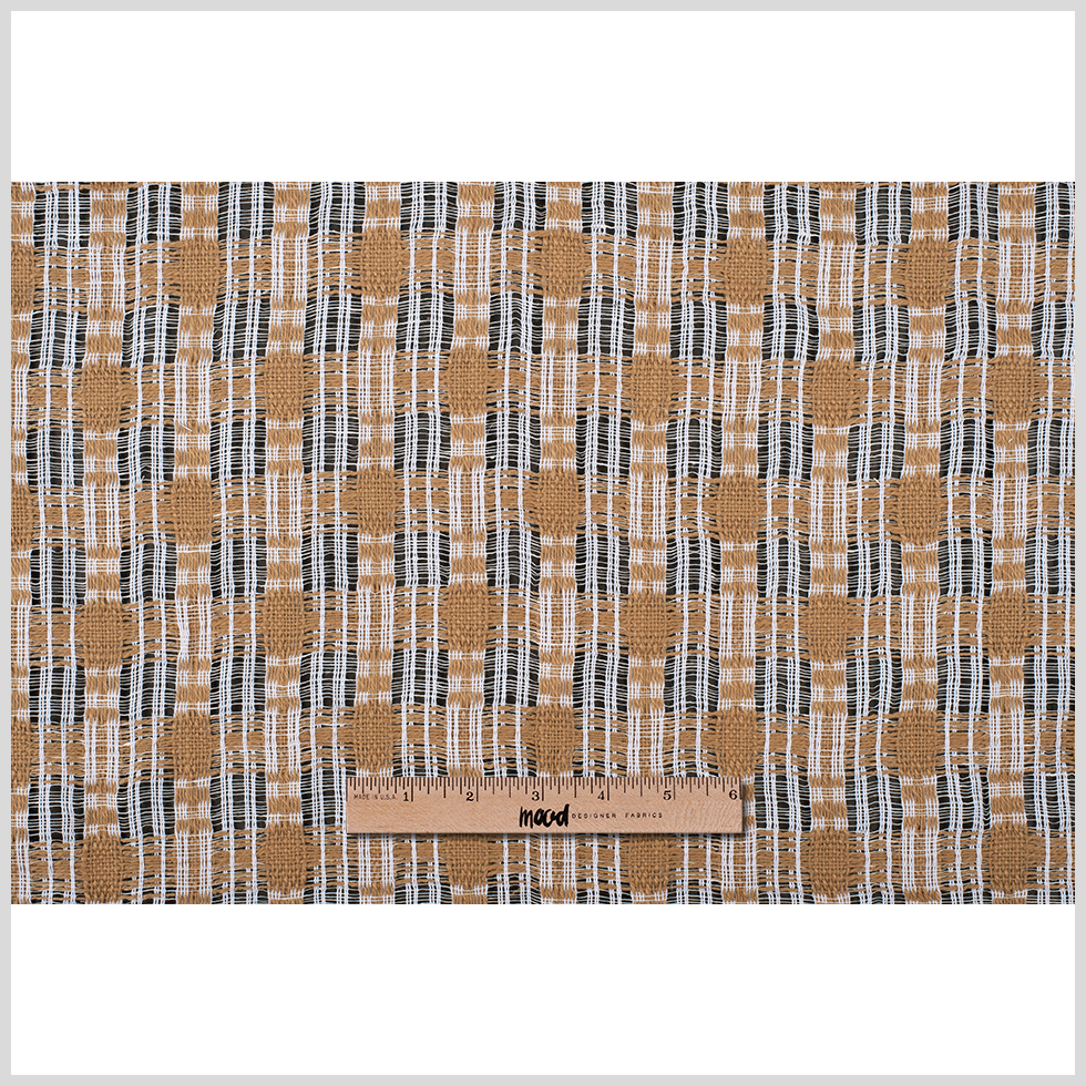 Goldstone/White Open-Weave Checked Cotton Woven