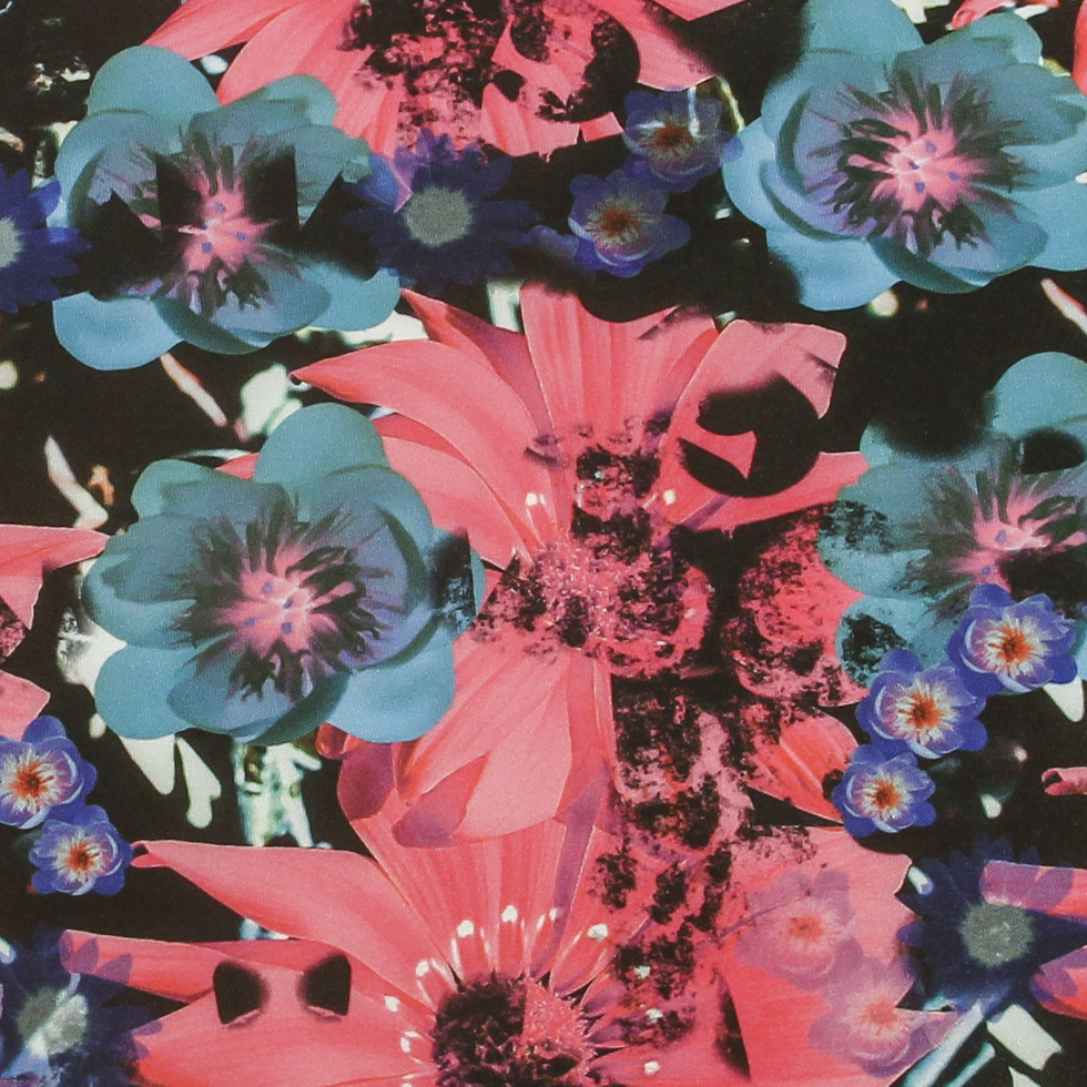 Pink/Green Collaged Floral Digitally Printed Stretch Neoprene/Scuba Knit Pink/Green Collaged Floral Digitally Printed Stretch Neoprene/Scuba Knit