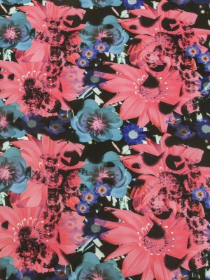 Pink/Green Collaged Floral Digitally Printed Stretch Neoprene/Scuba Knit Pink/Green Collaged Floral Digitally Printed Stretch Neoprene/Scuba Knit