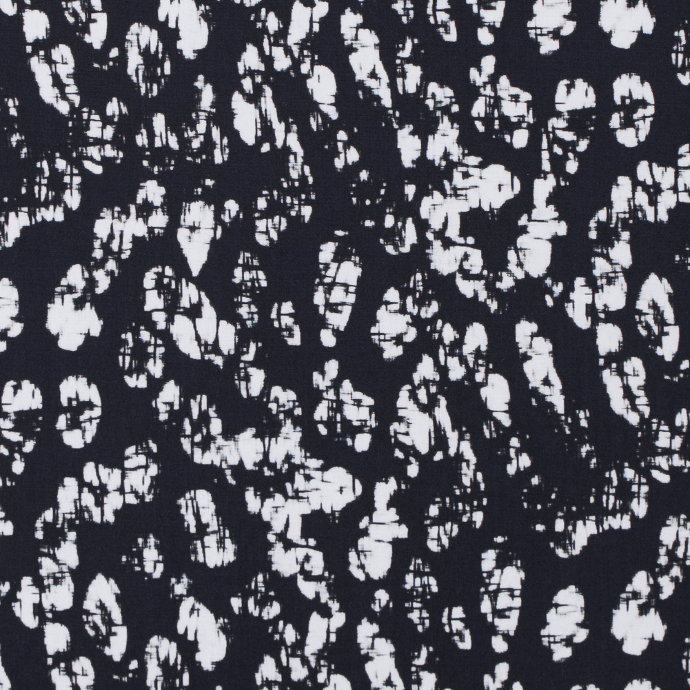 Midnight Blue and White Abstract Cotton Woven