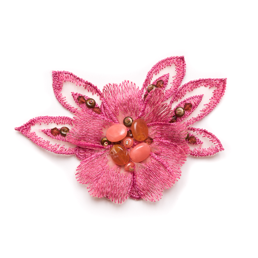 Pink Beaded Flower Applique – 5″ Pink Beaded Flower Applique – 5″
