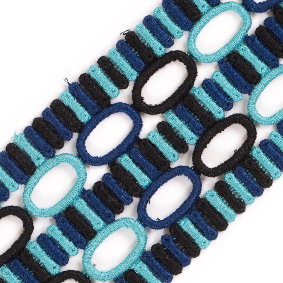 Black and Blue Venise Lace Trimming - 2.75"