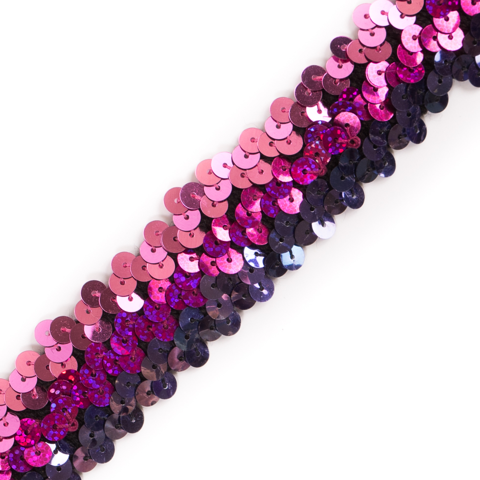 Pink and Purple Stretch Sequin Trim - 1"