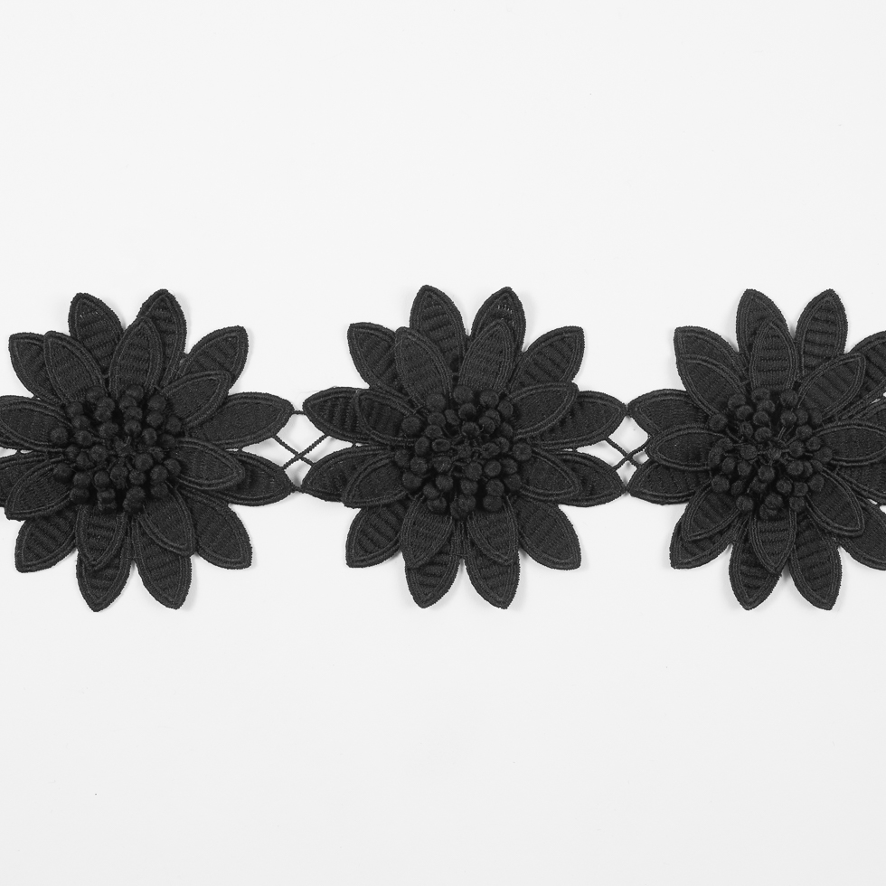 Black 3D Floral Lace Trim – 3.75″ Black 3D Floral Lace Trim – 3.75″