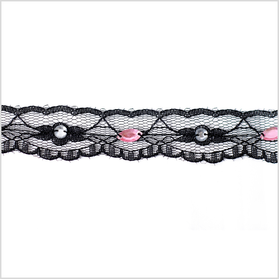 Black/Pink Beaded Lace Black/Pink Beaded Lace