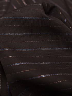 Chocolate Brown Polyester Twill with Metallic Gilded Pleasure and Moody Blue Stripes Chocolate Brown Polyester Twill with Metallic Gilded Pleasure and Moody Blue Stripes