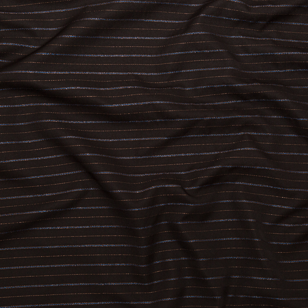 Chocolate Brown Polyester Twill with Metallic Gilded Pleasure and Moody Blue Stripes Chocolate Brown Polyester Twill with Metallic Gilded Pleasure and Moody Blue Stripes