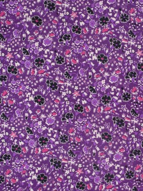 Famous Designer Bright Violet Retro Floral Silk Chiffon Print Famous Designer Bright Violet Retro Floral Silk Chiffon Print