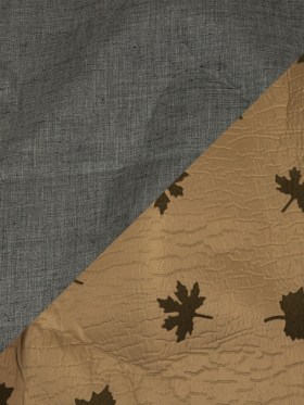 Khaki and Olive Flocked Leaves and Heathered Gray Bonded Double Faced Woven with Foam Core Khaki and Olive Flocked Leaves and Heathered Gray Bonded Double Faced Woven with Foam Core