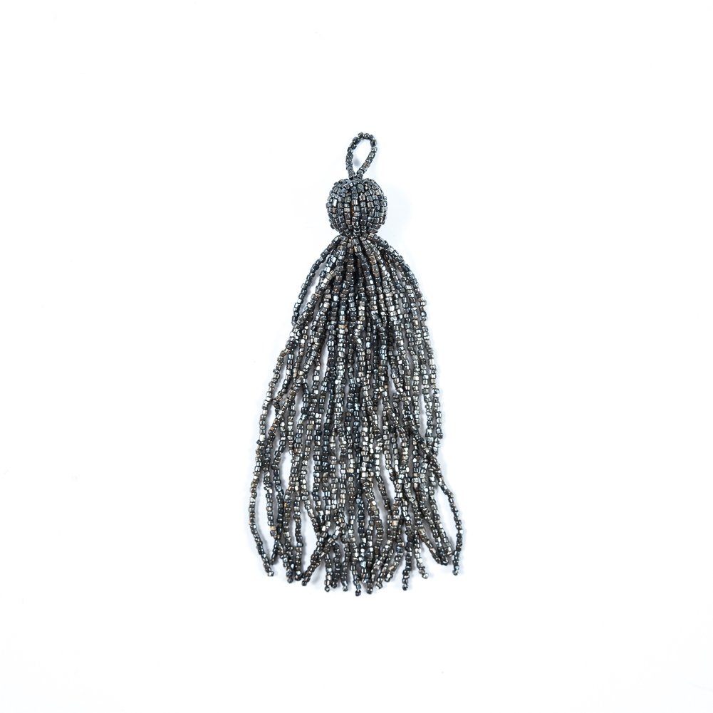 Large Gunmetal Beaded Tassel – 6″ Large Gunmetal Beaded Tassel – 6″