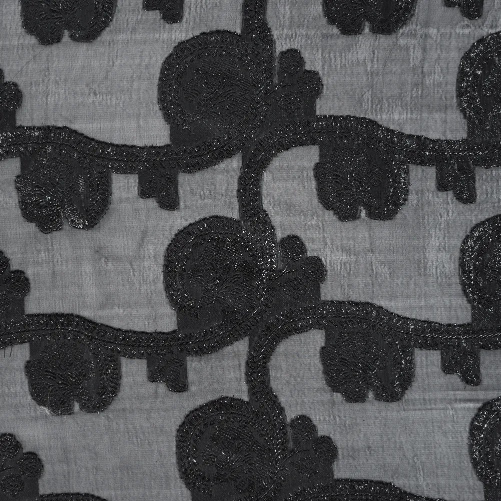 Famous NYC Designer Metallic Black Paisley Embroidered Chiffon Famous NYC Designer Metallic Black Paisley Embroidered Chiffon