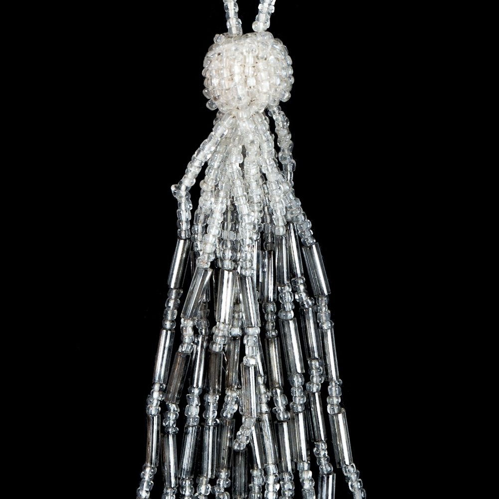 Medium Ivory and Silver Beaded Tassel - 5"