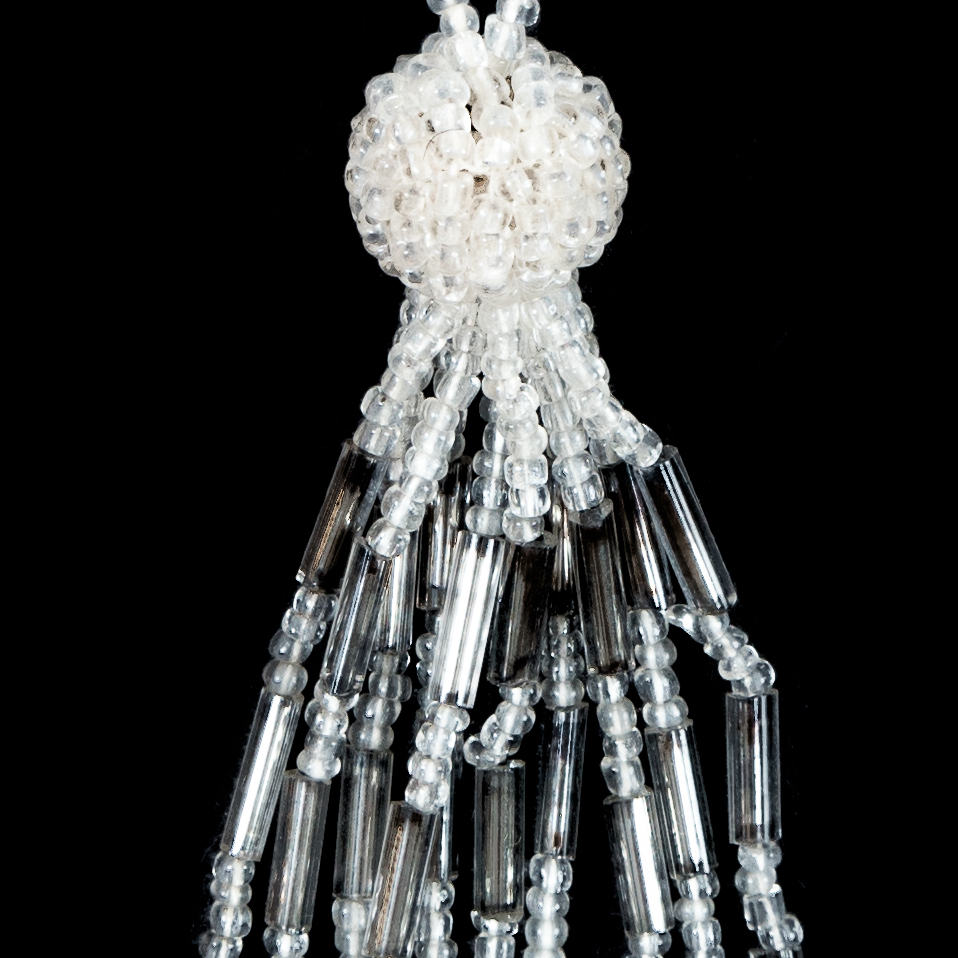 Small Ivory and Silver Beaded Tassel - 3"