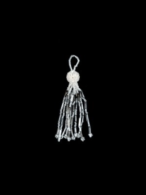 Small Ivory and Silver Beaded Tassel – 3″ Small Ivory and Silver Beaded Tassel – 3″