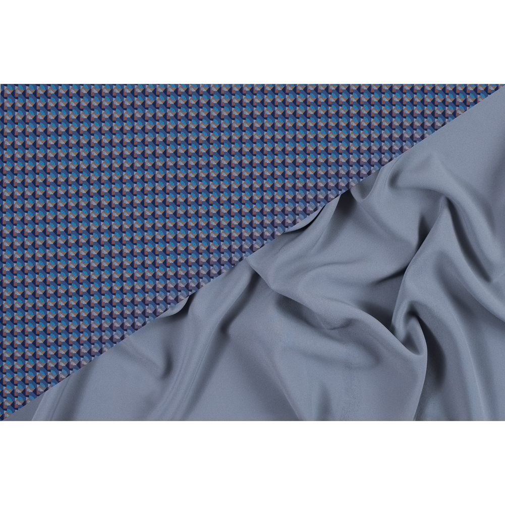 Twilight Purple and Niagara Geometric Double Faced Stretch Polyester Crepe Twilight Purple and Niagara Geometric Double Faced Stretch Polyester Crepe