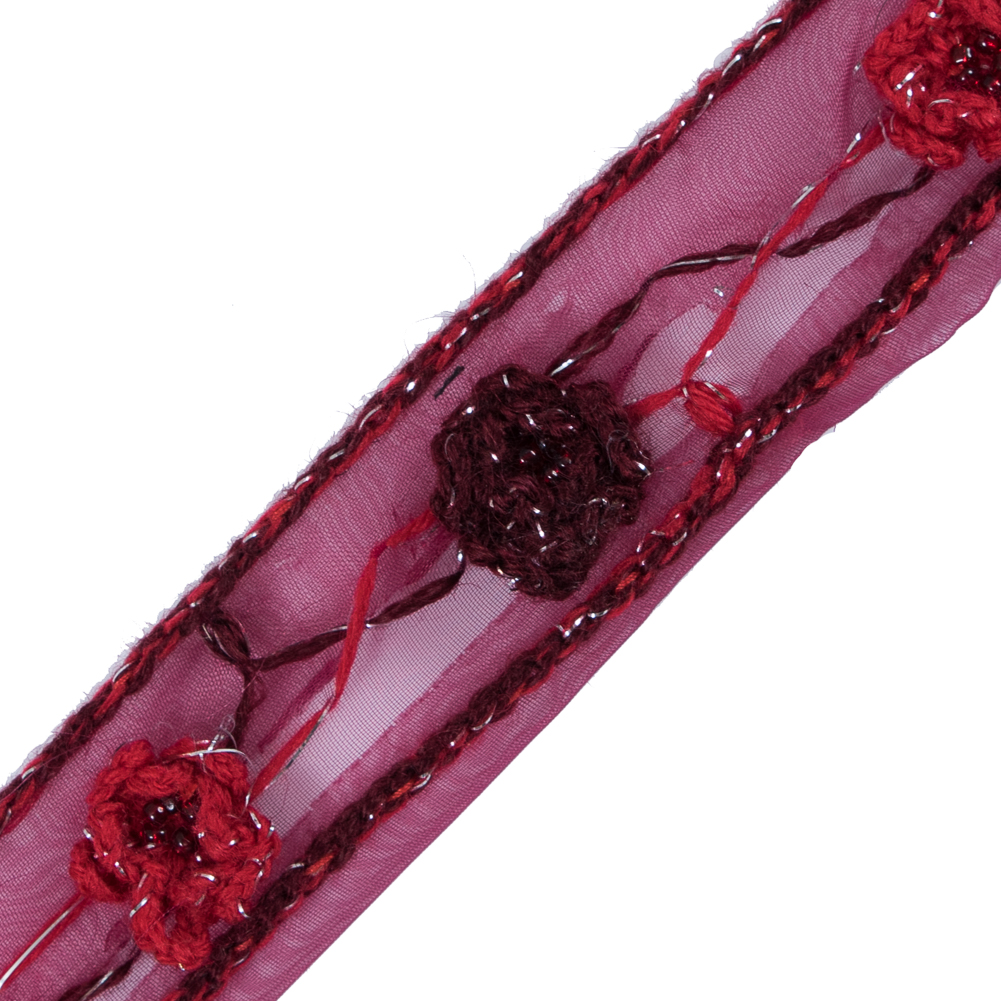 Red Embroidered Organza Trim - 1.25"