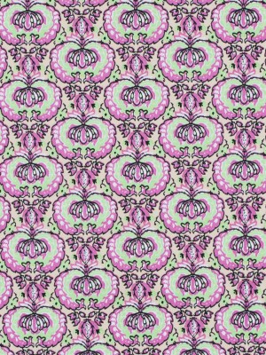 Phlox Pink and Green Flash Palmette Printed Stretch Cotton Twill Phlox Pink and Green Flash Palmette Printed Stretch Cotton Twill