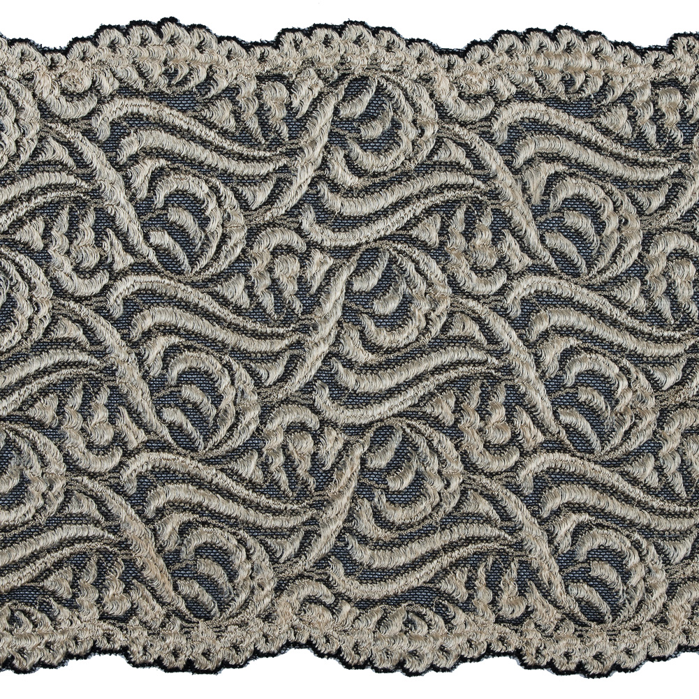 Alabaster Gleam and Black Stretch Lace Trim - 6.5"