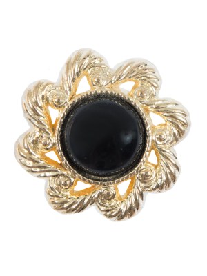 Gold and Black Floral Plastic Button – 40L/25.5mm Gold and Black Floral Plastic Button – 40L/25.5mm