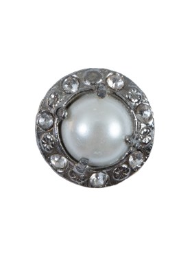 Pearl and Rhinestone Silver Metal Shank Back Button – 30L/19mm Pearl and Rhinestone Silver Metal Shank Back Button – 30L/19mm