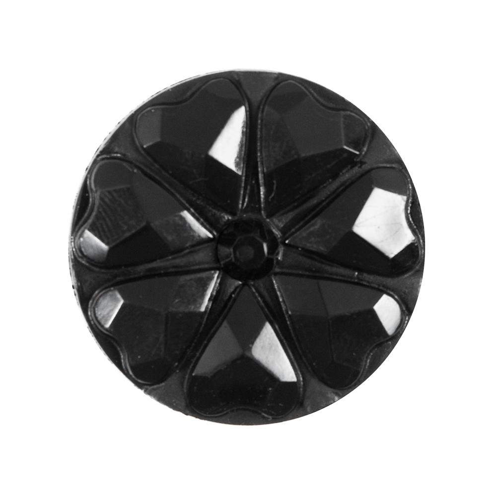 Black Floral Gem Molded Plastic Shank Back Button – 44L/28mm Black Floral Gem Molded Plastic Shank Back Button – 44L/28mm