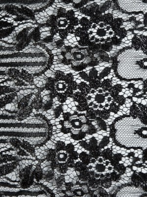 Metallic Lace with Eyelash Fringe Edges – Black Striped Floral – Made in France Metallic Lace with Eyelash Fringe Edges – Black Striped Floral – Made in France