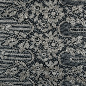 Metallic Lace with Eyelash Fringe Edges – Aqua Gray and Silver Striped Floral – Made in France Metallic Lace with Eyelash Fringe Edges – Aqua Gray and Silver Striped Floral – Made in France