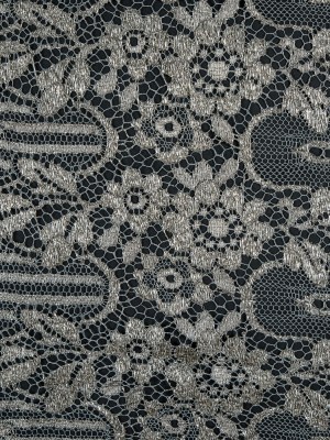 Metallic Lace with Eyelash Fringe Edges – Aqua Gray and Silver Striped Floral – Made in France Metallic Lace with Eyelash Fringe Edges – Aqua Gray and Silver Striped Floral – Made in France