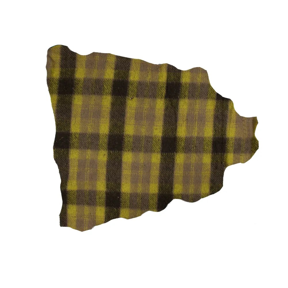 Medium Apple Green Plaid Wool bonded with Solid Black Lamb Leather Medium Apple Green Plaid Wool bonded with Solid Black Lamb Leather