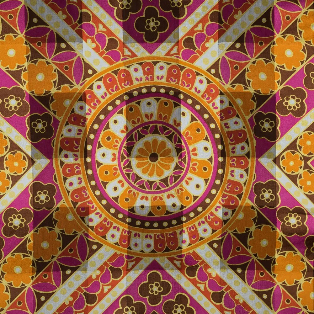 Famous NYC Designer Marigold and Magenta Printed Floral Panel Famous NYC Designer Marigold and Magenta Printed Floral Panel