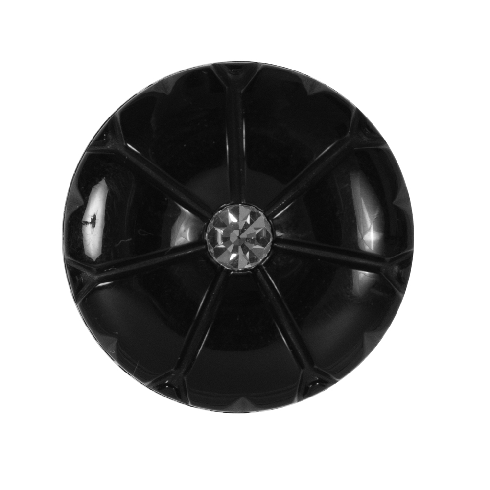 Black Dome Shaped Plastic Button with Rhinestone Center – 44L/28mm Black Dome Shaped Plastic Button with Rhinestone Center – 44L/28mm